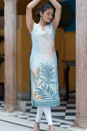 Digital Printed V-Neck Straight Kurta