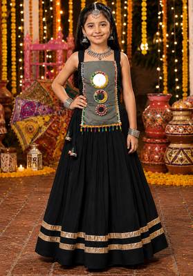 Black fully flared roman silk girls chaniya choli for navratri & garba 2