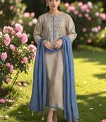 Women Ethnic Motifs Embroidered Regular Mirror Work Chanderi Silk Kurta with Trousers & With Dupatta