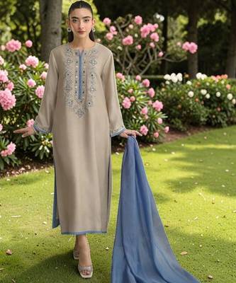 Women Ethnic Motifs Embroidered Regular Mirror Work Chanderi Silk Kurta with Trousers & With Dupatta 2