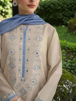 Women Ethnic Motifs Embroidered Regular Mirror Work Chanderi Silk Kurta with Trousers & With Dupatta 4