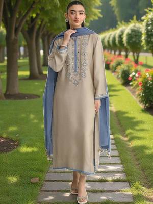 Women Ethnic Motifs Embroidered Regular Mirror Work Chanderi Silk Kurta with Trousers & With Dupatta 5