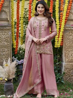 Women Ethnic Motifs Embroidered Regular Thread Work Kurta with Palazzos & With Dupatta 1