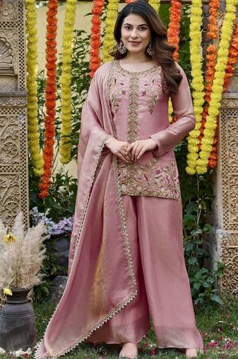 Women Ethnic Motifs Embroidered Regular Thread Work Kurta with Palazzos & With Dupatta