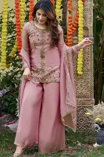 Women Ethnic Motifs Embroidered Regular Thread Work Kurta with Palazzos & With Dupatta