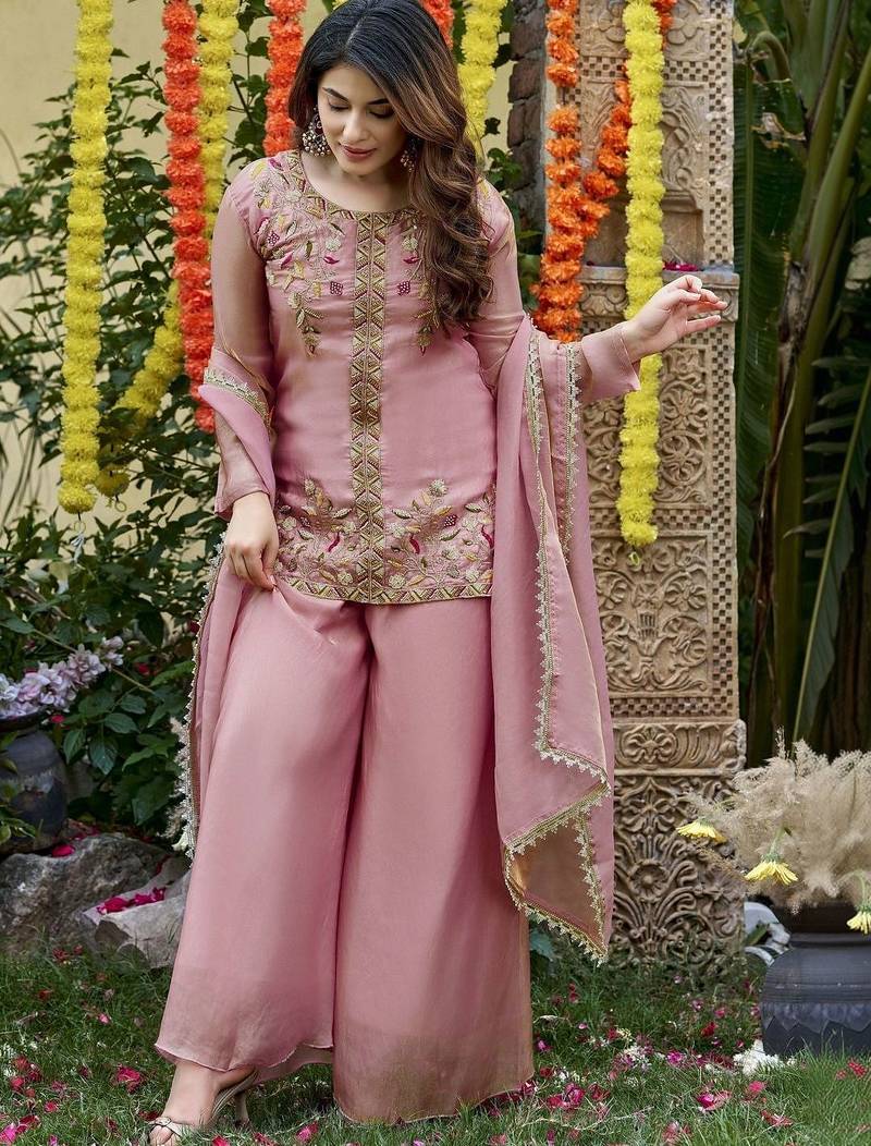 Women Ethnic Motifs Embroidered Regular Thread Work Kurta with Palazzos & With Dupatta