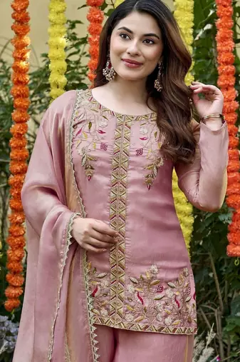 Women Ethnic Motifs Embroidered Regular Thread Work Kurta with Palazzos & With Dupatta