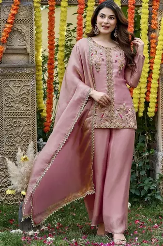 Women Ethnic Motifs Embroidered Regular Thread Work Kurta with Palazzos & With Dupatta