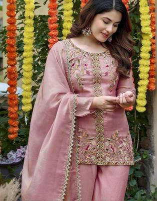 Women Ethnic Motifs Embroidered Regular Thread Work Kurta with Palazzos & With Dupatta 7