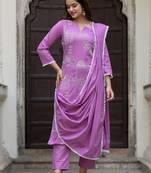 Women Ethnic Motifs Embroidered Regular Pure Cotton Kurta with Trousers & With Dupatta