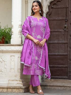 Women Ethnic Motifs Embroidered Regular Pure Cotton Kurta with Trousers & With Dupatta 2