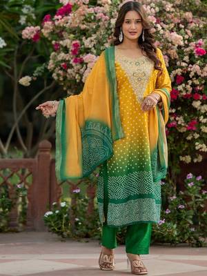 Women Ombre Dyed Regular Kurta with Trousers & With Dupatta 1