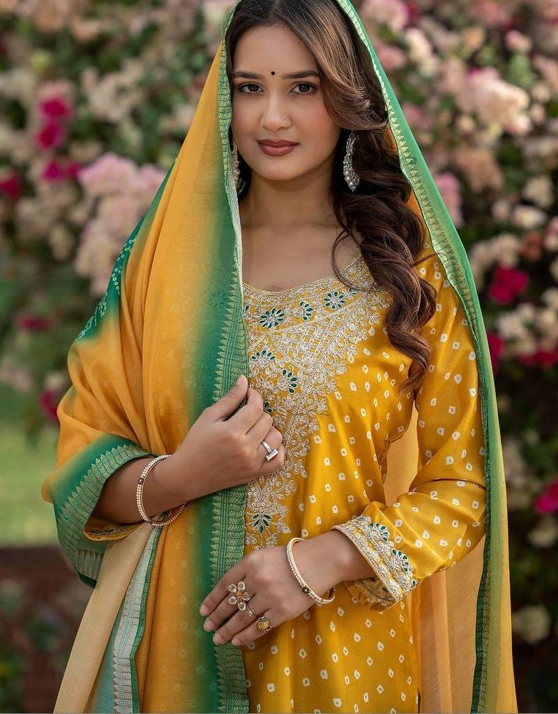 Women Ombre Dyed Regular Kurta with Trousers & With Dupatta