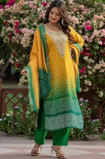 Women Ombre Dyed Regular Kurta with Trousers & With Dupatta