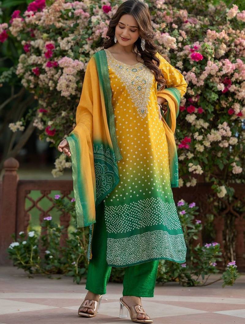 Women Ombre Dyed Regular Kurta with Trousers & With Dupatta
