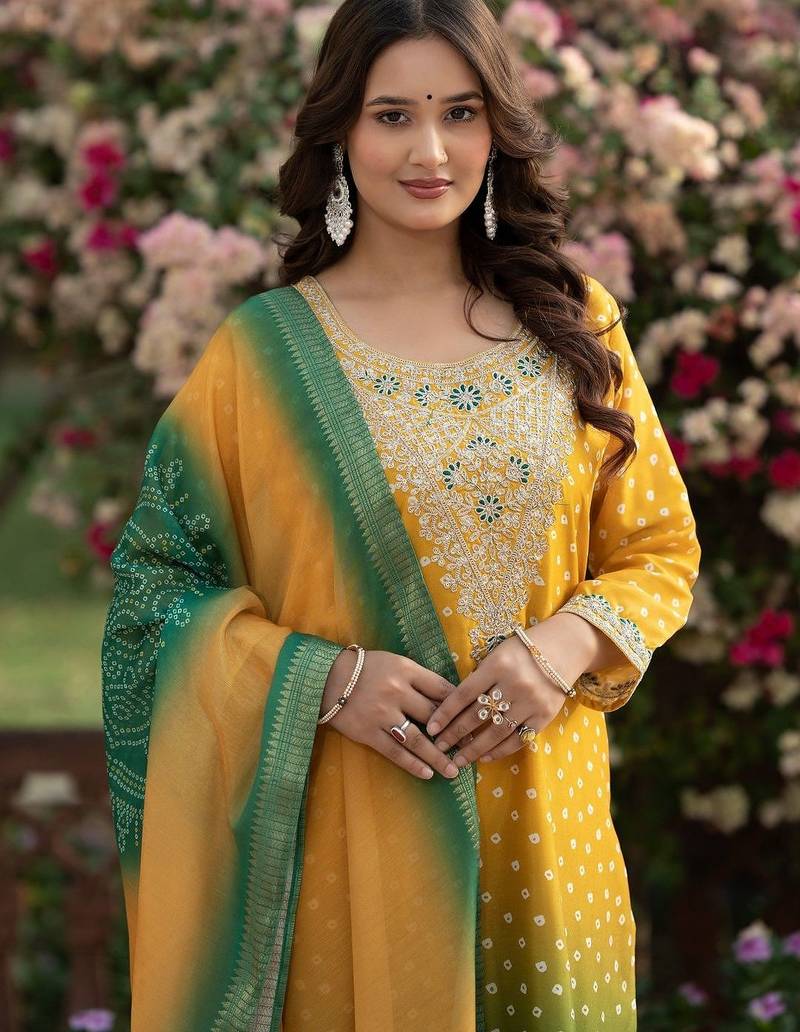 Women Ombre Dyed Regular Kurta with Trousers & With Dupatta
