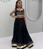 Black pure cotton mirror work kids chaniya choli for navratri & garba