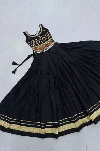 Black pure cotton mirror work kids chaniya choli for navratri & garba
