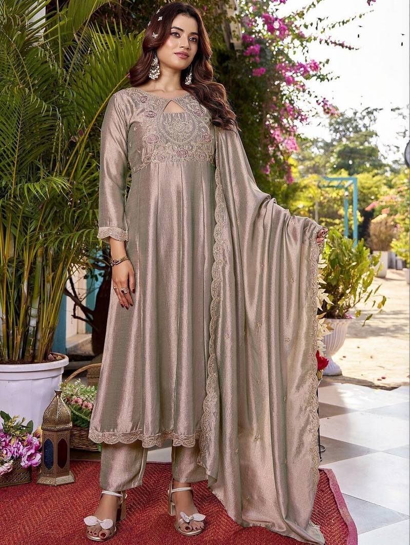 Women Ethnic Motifs Embroidered Panelled Thread Work Kurta with Trousers & With Dupatta