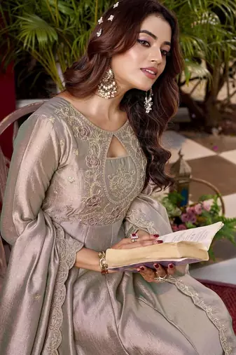 Women Ethnic Motifs Embroidered Panelled Thread Work Kurta with Trousers & With Dupatta