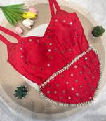 Red navratri rayon silk blend mirror work blouse