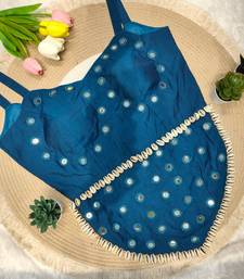 Blue navratri rayon silk blend mirror work blouse