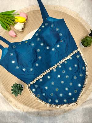 Blue navratri rayon silk blend mirror work blouse 2