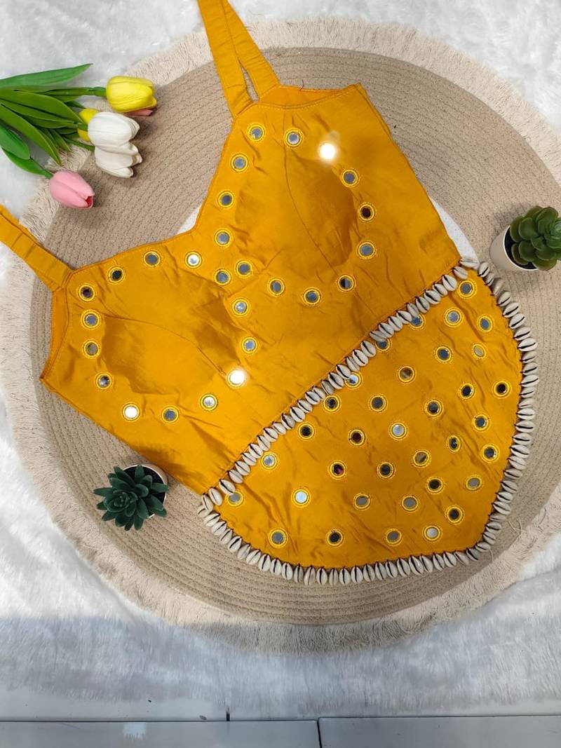 Yellow navratri rayon silk blend mirror work blouse