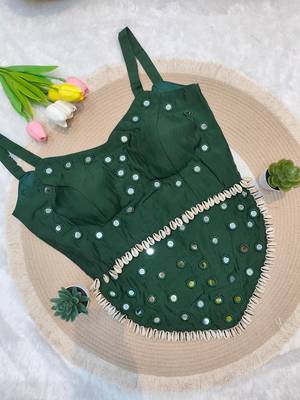 Green navratri rayon silk blend mirror work blouse 1