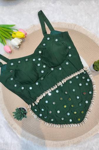 Green navratri rayon silk blend mirror work blouse