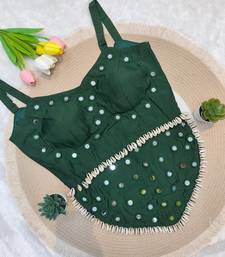Green navratri rayon silk blend mirror work blouse