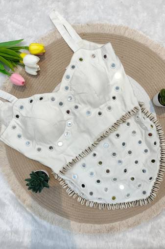 White navratri rayon silk blend mirror work blouse