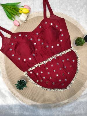 Wine navratri rayon silk blend mirror work blouse 2