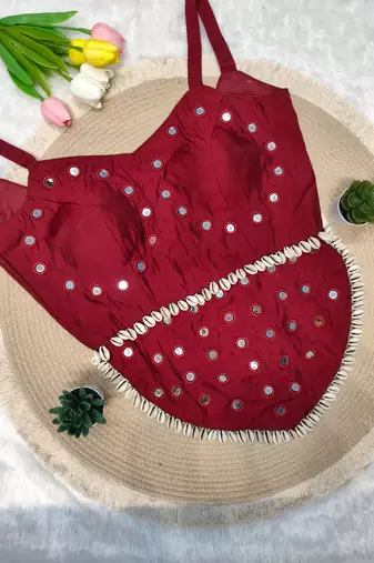 Wine navratri rayon silk blend mirror work blouse