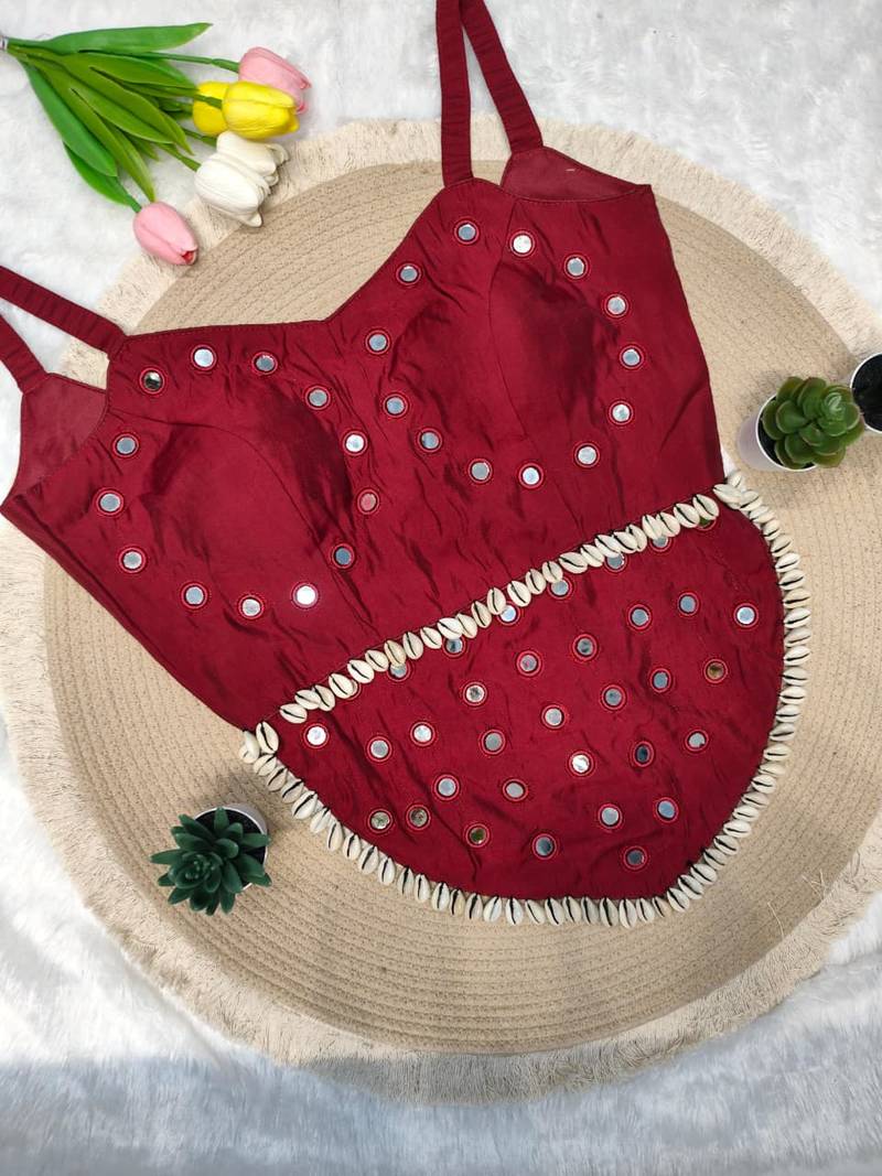 Wine navratri rayon silk blend mirror work blouse