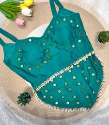 Teal navratri rayon silk blend mirror work blouse