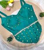 Teal navratri rayon silk blend mirror work blouse