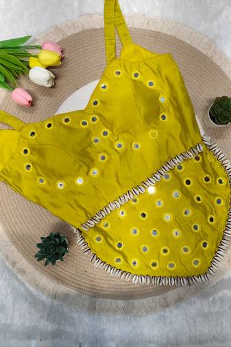 Lemon navratri rayon silk blend mirror work blouse