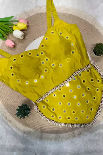Lemon navratri rayon silk blend mirror work blouse