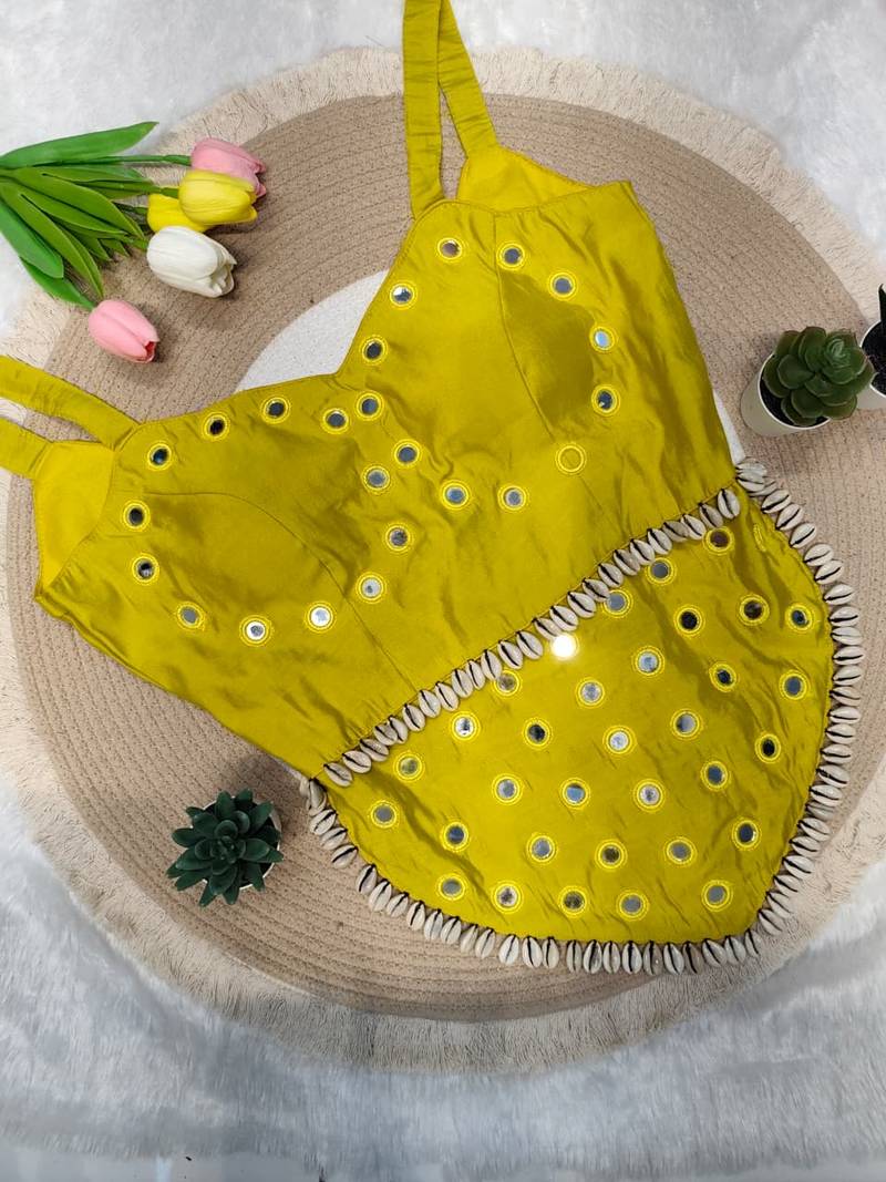 Lemon navratri rayon silk blend mirror work blouse