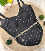 Black navratri rayon silk blend mirror work blouse
