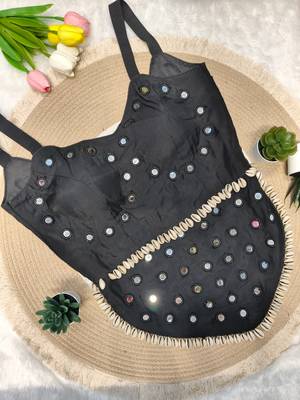 Black navratri rayon silk blend mirror work blouse 2