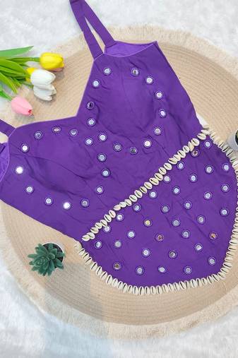 Purple navratri rayon silk blend mirror work blouse