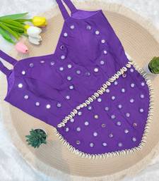 Purple navratri rayon silk blend mirror work blouse