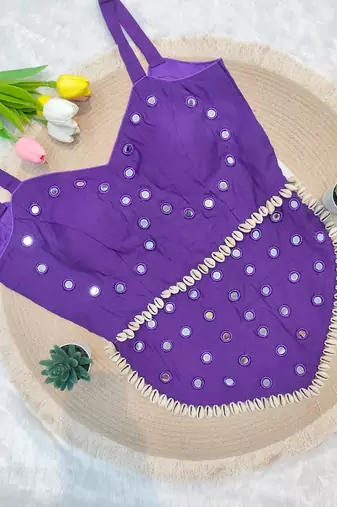 Purple navratri rayon silk blend mirror work blouse
