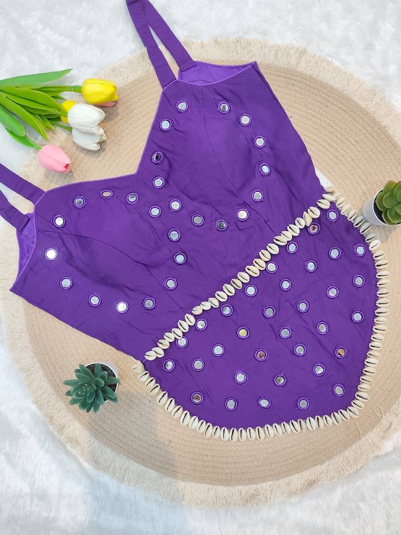 Purple navratri rayon silk blend mirror work blouse