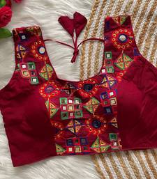 Wine navratri magic cotton blend blouse with mirror work