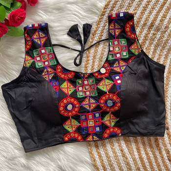 Black navratri magic cotton blend blouse with mirror work 1