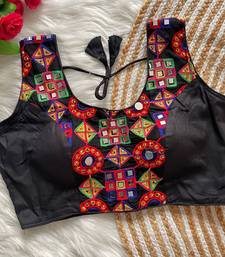 Black navratri magic cotton blend blouse with mirror work