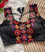 Black navratri magic cotton blend blouse with mirror work
